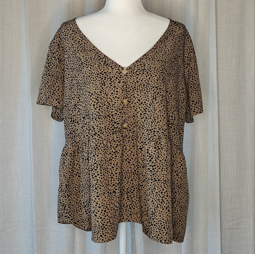 SHEIN Tan Spotted V-Neck Blouse
